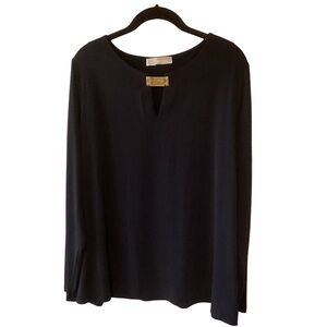 Michael Michael Kors Black Pullover Top with Gold Metal Logo XL Stretchy Office
